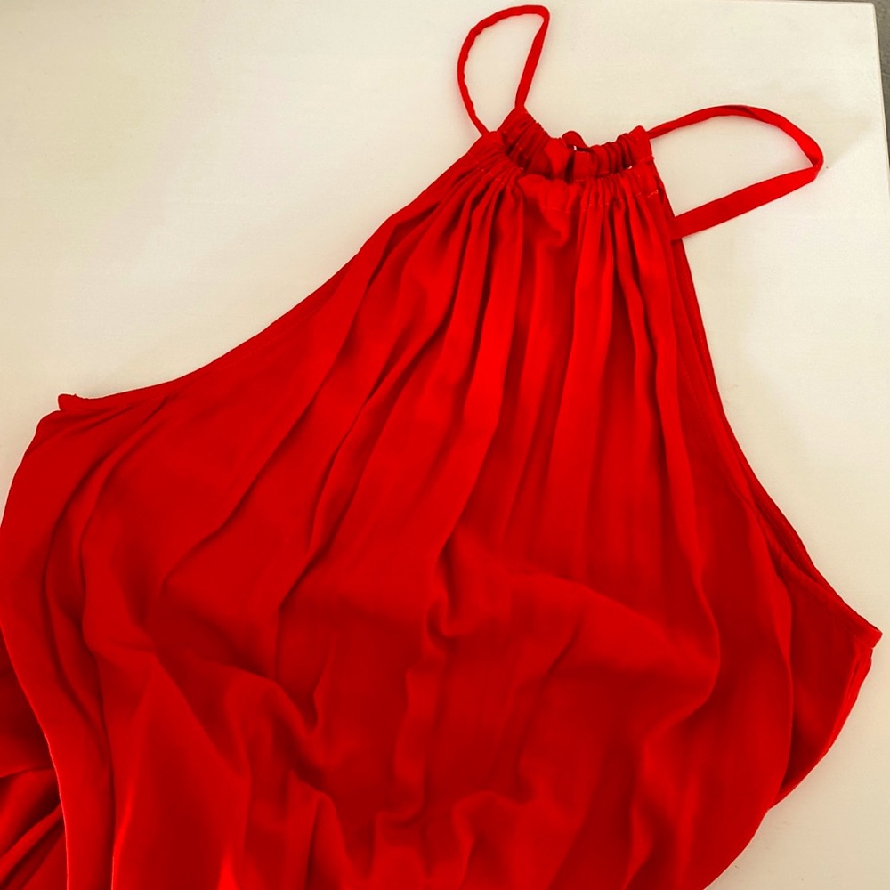 Splendid - Red Gathered Neck Halter Midi Dress